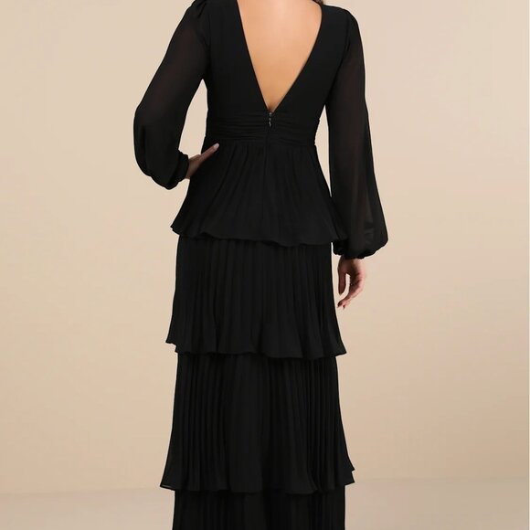Lulus Graceful Finesse Black Pleated Long Sleeve Maxi Dress - Size 3X - Picture 2 of 4